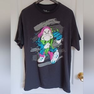 DISNEY GRUMPY T-SHIRT BLACK W/NEON PAINT-SPLATTER GRAPHIC SIZE LARGE 100% COTTON